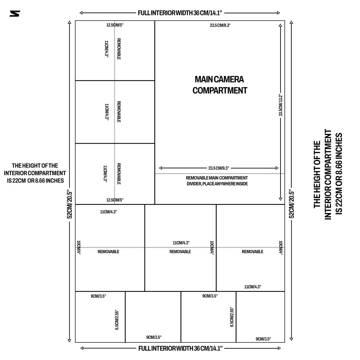 Sakk Pack V2 interior compartments plan for camera gear