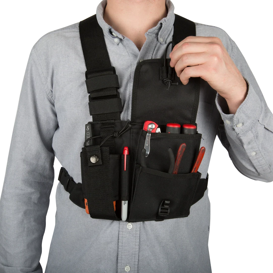 Setwear Radio Chest Pack worn by a film crew professional